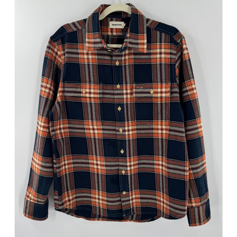 Taylor Stitch The Ledge Shirt 40 M Rust Plaid Navy Heavyweight Flannel